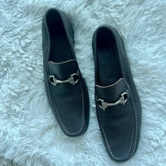 Salvatore Ferragamo Gancini Men's Dark Brown Leather Loafers